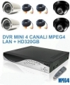 Kit DVR 4 ch MPEG4 LAN + 2 dome 3,6mm + 2 CCD 1/4 3,6mm+ 4 CAVI