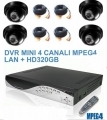 Kit DVR 4 ch MPEG4 LAN / USB + 4 ccd dome 3,6mm + 4 cavo 30mt