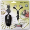 KIT TECH AIR Mini Mouse Retrattile Black + Cuffia con Microfono Black (Retail Packaging)