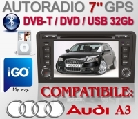Autoradio Digitale 7" AUDI A3 Navigatore GPS TMC DVD USB Garanzia e Assistenza 24 Mesi Diretta Del Produttore
