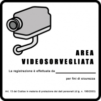 Targa / Cartello adesiva videosorveglianza dimensioni : 16x16cm