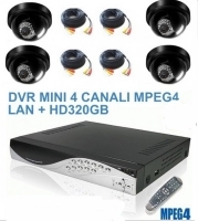 Kit DVR 4 ch MPEG4 LAN / USB + 4 ccd dome 3,6mm + 4 cavo 30mt