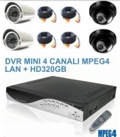 Kit DVR 4 ch MPEG4 LAN + 2 dome 3,6mm + 2 CCD 1/4 3,6mm+ 4 CAVI