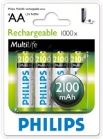 BATTERIE RICARICABILI PHILIPS R6B4A210/10 4xSTILO "AA" Ni-MH 2100 mAhﾸ 1ﾸ2 Volt
