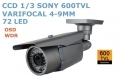 Telecamera 4-9mm varifocale 1/3 Sony 600TVL 72 led 60mt
